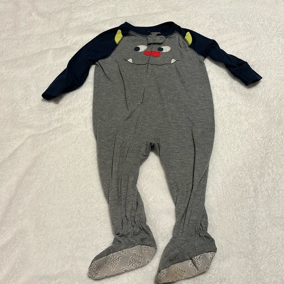 12 month carters footie pajamas with cute little monster on front Gray & blue - Picture 1 of 4